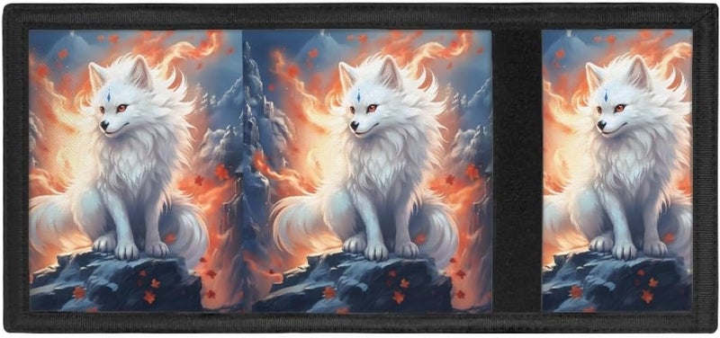 GLUDEAR Kids Boys Girls Wallet Trifold Youth Wallet Coin Pocket Card Holders Animal Wallets Money Organizer,Fire White Fox - Image 4
